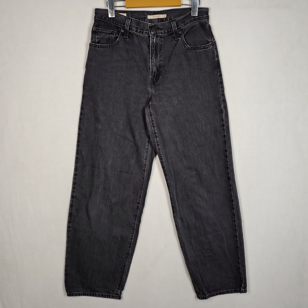 Levis Premium Baggy Dad Jeans Washed Black 26 Wide Leg High Rise 100 Cotton